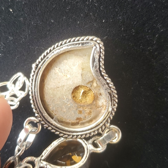 New Ammonite Fossil and Smoky Topaz 925 Silver Necklace. - Picture 5 of 16